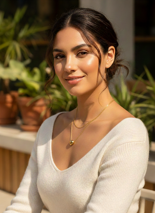 Double-Layered Gold Heart Pendant Necklace