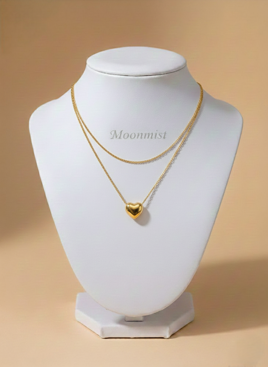 Double-Layered Gold Heart Pendant Necklace