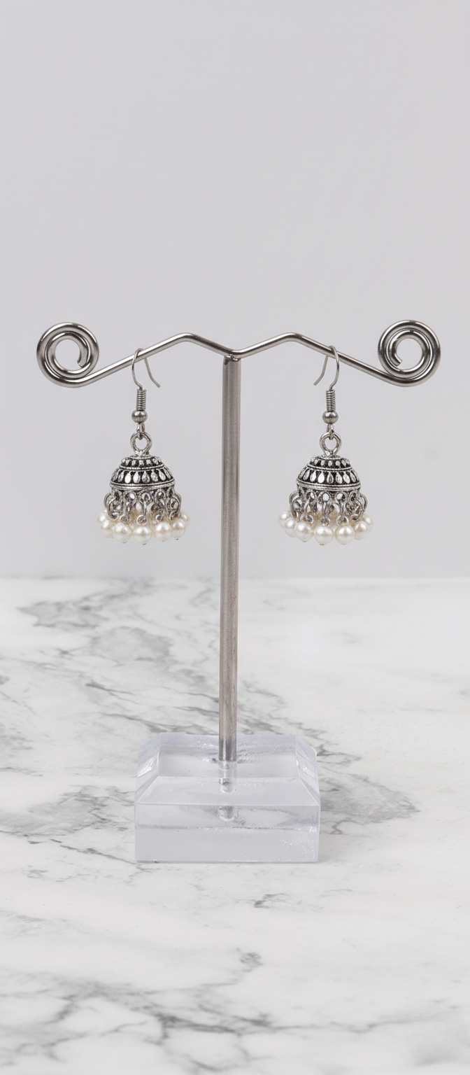 Oxidized Silver Pearl Jhumka