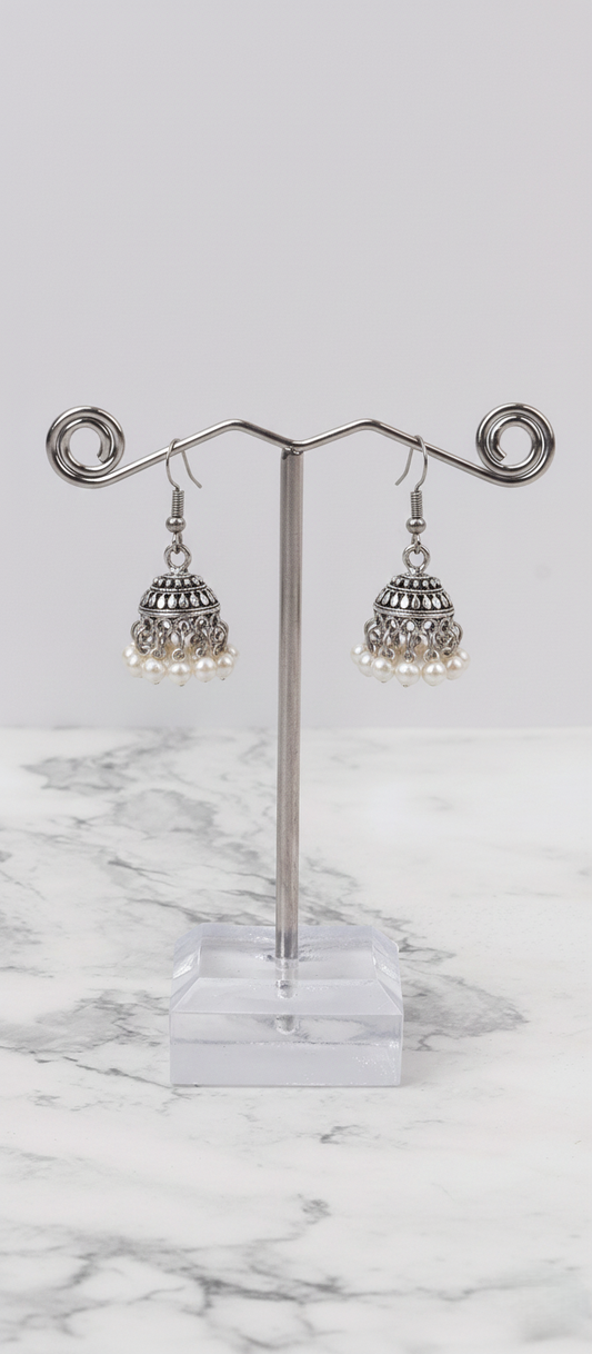 Oxidized Silver Pearl Jhumka